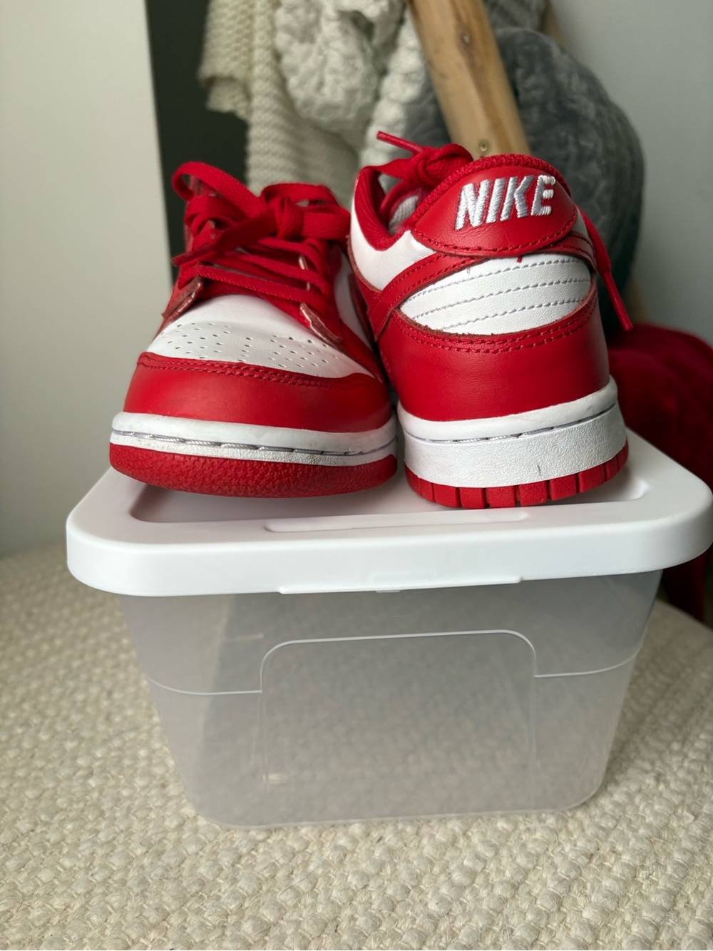 Nike Red and White Low-Top Dunk Style Sneakers - Picture 3 of 5